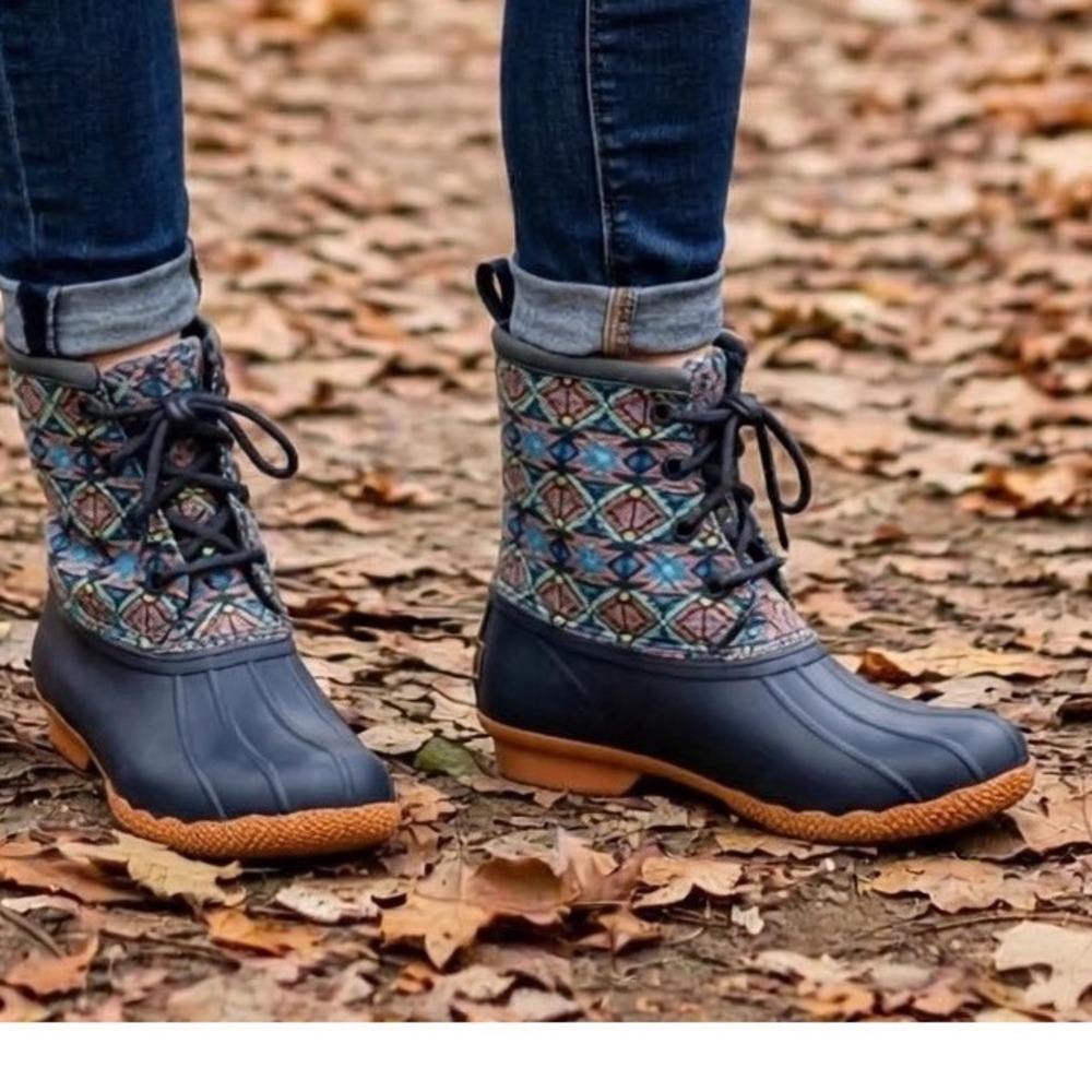 Sperry Top Sider Duck Boots Womens Size 8 Insulated Geometric Print Waterproof‎